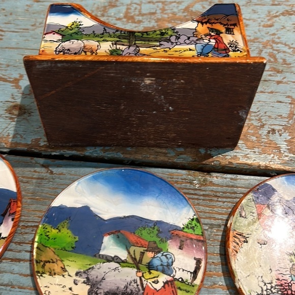 Hand Painted South American Folk Art Wooden Coasters - 6 Peru Scenes Vintage! - Picture 3 of 4